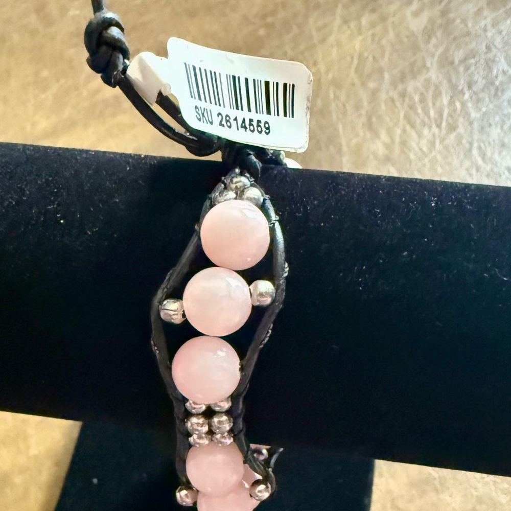 Chic Pink and Black Beaded Bracelet with Stone Accents